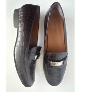 2000s Lauren Ralph Lauren Brown Croc Embossed Loafers 8.5B